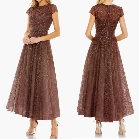 MAC DUGGAL Brown Embellished Cap Sleeve A Line Dress size 18 NWT - Picture 7 of 7